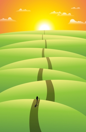 One guy starting an adventurous journey to the very edge of the earth.のイラスト素材