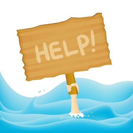 One hand holding a sign requesting help のイラスト素材