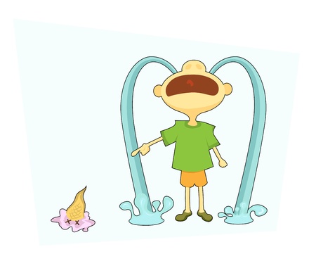 One kid crying for his wasted ice cream のイラスト素材