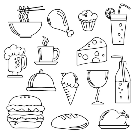  doodles of various food and beverages.のイラスト素材