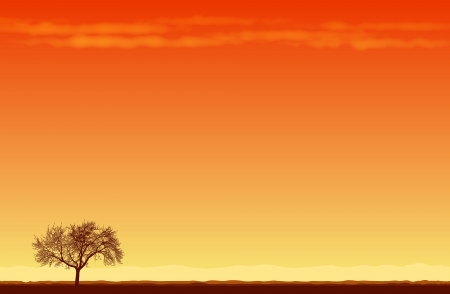  illustration of a lone tree in the middle of desert.のイラスト素材