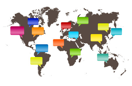 illustration of talk bubbles representing voices from all over the world.
