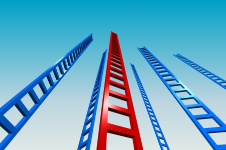 3d render illustration of several tall ladders going upward to the sky.の写真素材