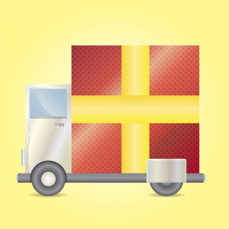 Vector illustration of a box car with a giant gift wrap on its back のイラスト素材