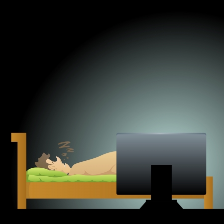 Vector illustration of a man sleeping with his computer still on のイラスト素材