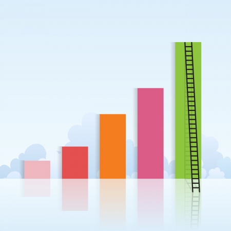 Vector illustration of colorful increasing graphics with a ladder attached to the last bar のイラスト素材