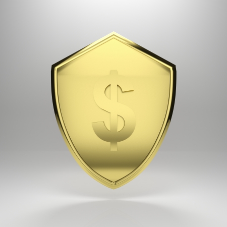 3d render illustration of a golden dollar shield.の写真素材