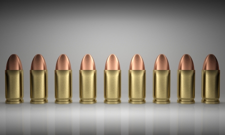 3d render illustration of bullets lined up.の写真素材