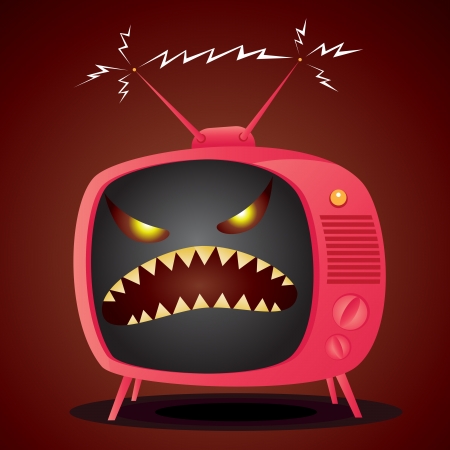 Vector illustration of cartoon television with an evil demonic face. のイラスト素材