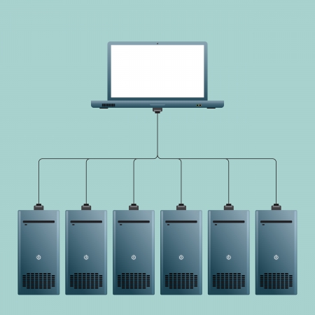 Vector illustration of a laptop connected to several servers のイラスト素材