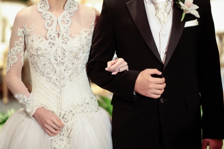 INDONESIA, JAKARTA, 9th March 2012. Bride and groom on a wedding reception.のeditorial素材