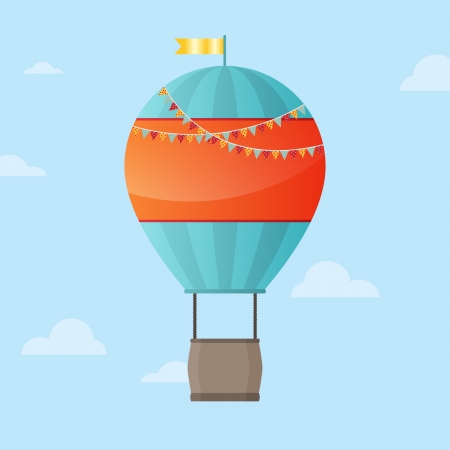 Vector illustration of air balloon in the sky with copy space, preferably for birthday card.のイラスト素材