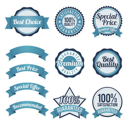 Vector illustration of badge and ribbon design elements.のイラスト素材