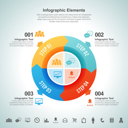 Vector illustration of four part looping steps infographic element.のイラスト素材