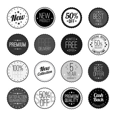 Vector illustration of black and white marketing badges.のイラスト素材
