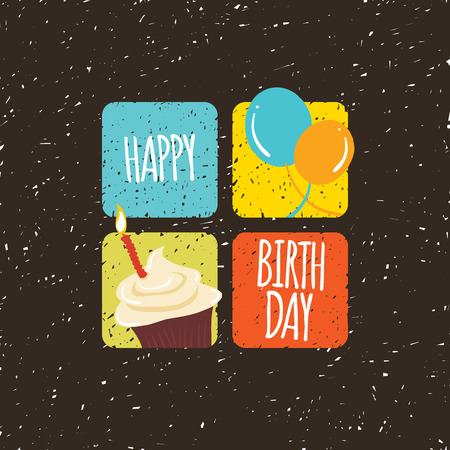 illustration of grunge looking happy birthday card with four squares.のイラスト素材