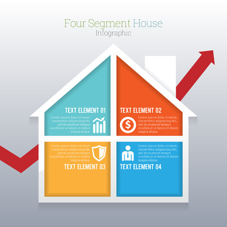 illustration of four part segment house infographic.のイラスト素材