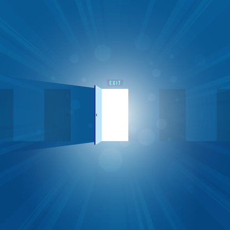 illustration of one open door full of light.のイラスト素材