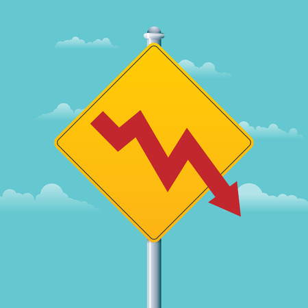 Vector illustration of a deficit warning sign with a red arrow graphic.のイラスト素材
