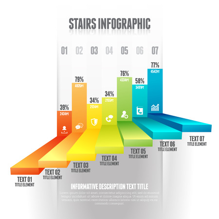Vector illustration of colorful stairs infographic design elements.のイラスト素材