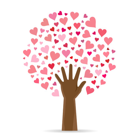 Vector illustration of heart leaf tree with hand as the trunk.のイラスト素材