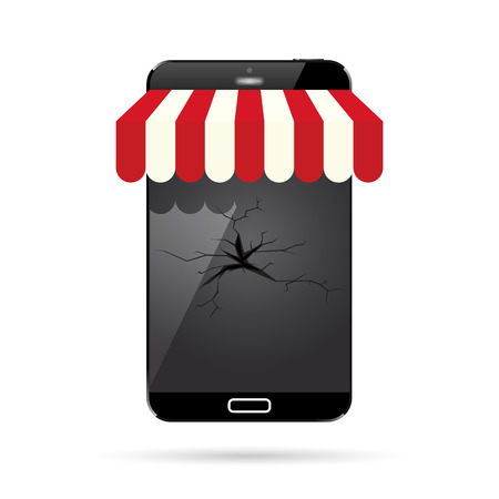 Vector illustration of a broken mobile smartphone with an awning.のイラスト素材