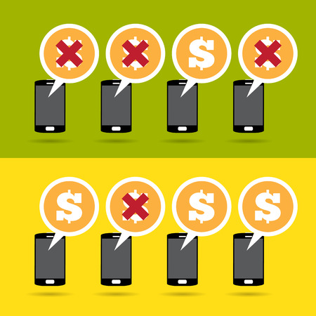 Vector illustration of mobile e-commerce profit and loss concept.のイラスト素材