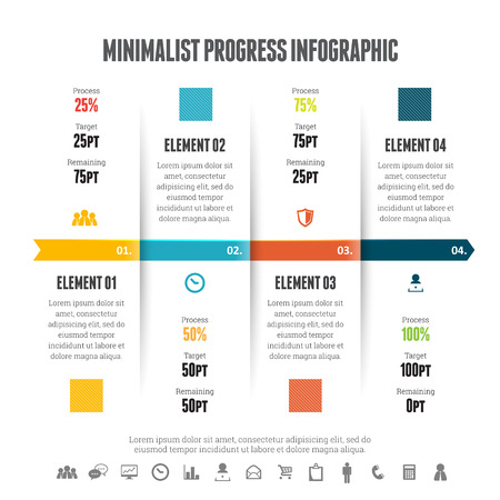 Vector illustration of minimalist progress infographic design element.のイラスト素材