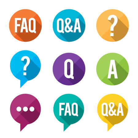 Vector illustration of flat-styled Frequently Asked Question or FAQ symbols.のイラスト素材