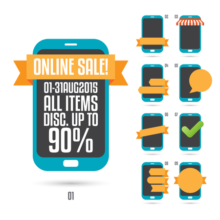 Vector illustration of various phone advertisement labels and banners.のイラスト素材