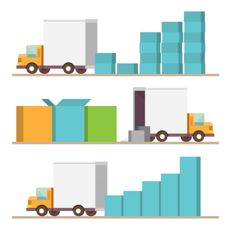 Vector cartoon illustration of truck delivery transportation infographic elements.のイラスト素材