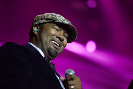 JAKARTA, INDONESIA - OCTOBER 6, 2013: Jamie Jones of American R&B group All-4-One performs at the 6th LA Lights Java Soulnation Festival 2013 on October 6, 2013 in Jakarta, Indonesia.のeditorial素材