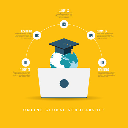 Vector illustration of online global scholarship education concept.のイラスト素材