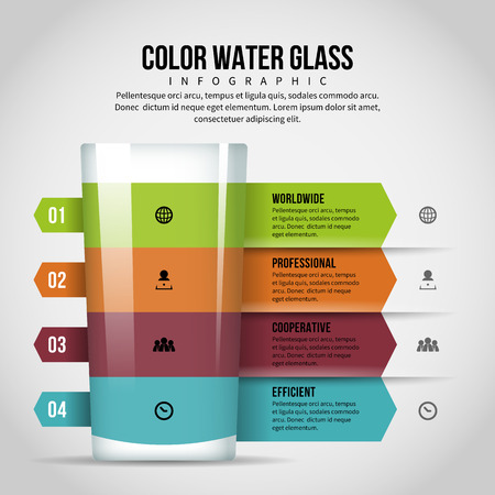 Vector illustration of color water glass infographic design element.のイラスト素材
