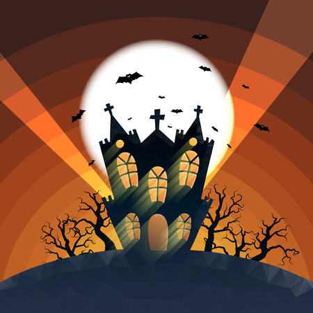 Vector illustration of low-polygonal haunted house.のイラスト素材