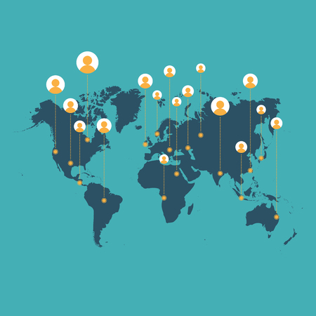 World map with contact icons vector illustration.のイラスト素材