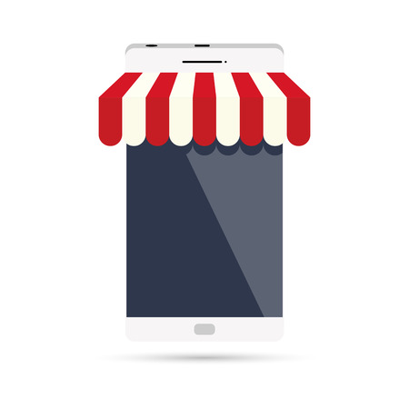 Vector illustration of smartphone with canopy illustrating a mobile store.のイラスト素材