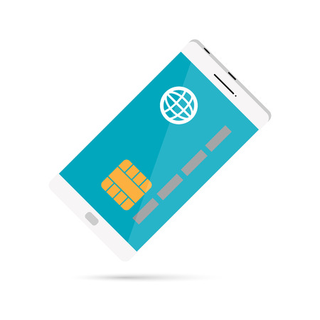 Vector conceptual illustration of mobile payment with credit card image on smartphone.のイラスト素材