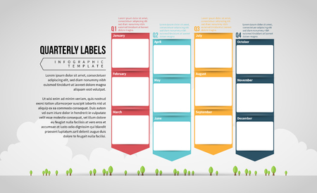 Vector illustration of Quarterly Calendar Labels design element.のイラスト素材