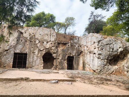 Prison of Socrates, Athens, Attica Region, Greece - 10 October 2019: Socrates is believed to have been detained and put to death by poison in this prison. It is not known whether this was the actual prison of Socrates, or if it is just called that becauseのeditorial素材