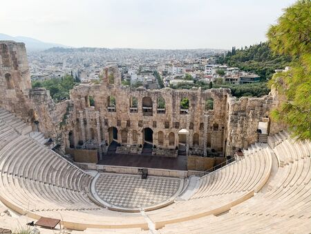 Odeon of Herodes Atticus, Athens, Greece - 10 October 2019: Concerts & other performances are held at this restored stone theater constructed in 161 CE.のeditorial素材