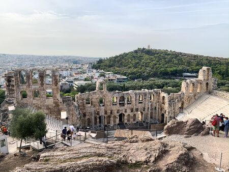 Odeon of Herodes Atticus, Athens, Greece - 10 October 2019: Concerts & other performances are held at this restored stone theater constructed in 161 CE.のeditorial素材