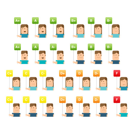 Vector illustration of boys and girls holding school grade signs.のイラスト素材