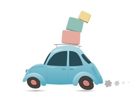 Vector illustration of a passenger car moving and carrying boxes.のイラスト素材