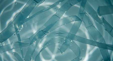 Close up view of broken glass in swimming pool. Abstract background.の素材