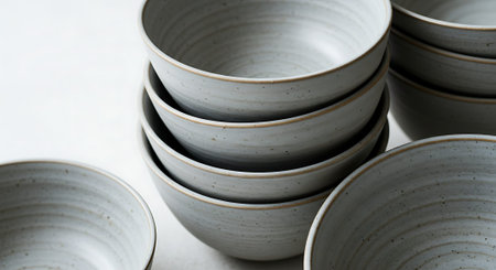 Ceramic bowls on a white background. Close-up.の素材