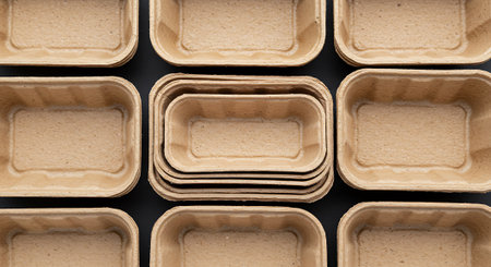 Cardboard boxes for food on a black background. Top view.の素材