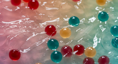 Close-up of colorful beads in water. Macro. Abstract background.の素材