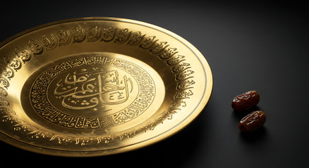 golden plate with dates on a black background. 3d renderingの素材