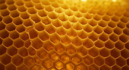 Honeycomb close-up with selective focus. Abstract background.の素材